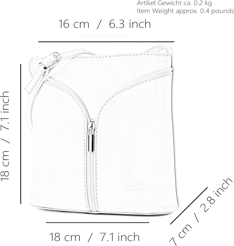 modamoda de - D19 - ital Kleine Umhängetasche aus Leder Cognac/Dunkelbraun, Cognac/Dunkelbraun