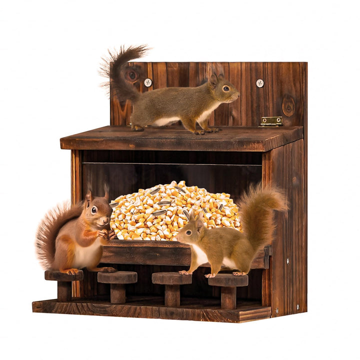 KHayRovies Eichhörnchen Futterhaus aus Holz, eichhörnchenhaus wetterfest für Draussen, Chipmunk Futt