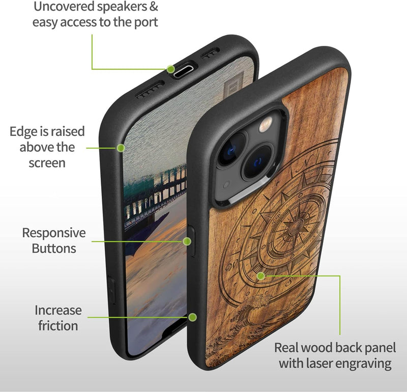 Carveit Handyhülle für iPhone 14 Plus Holz Cover kompatibel mit MagSafe Massivholz für Apple 14 Plus