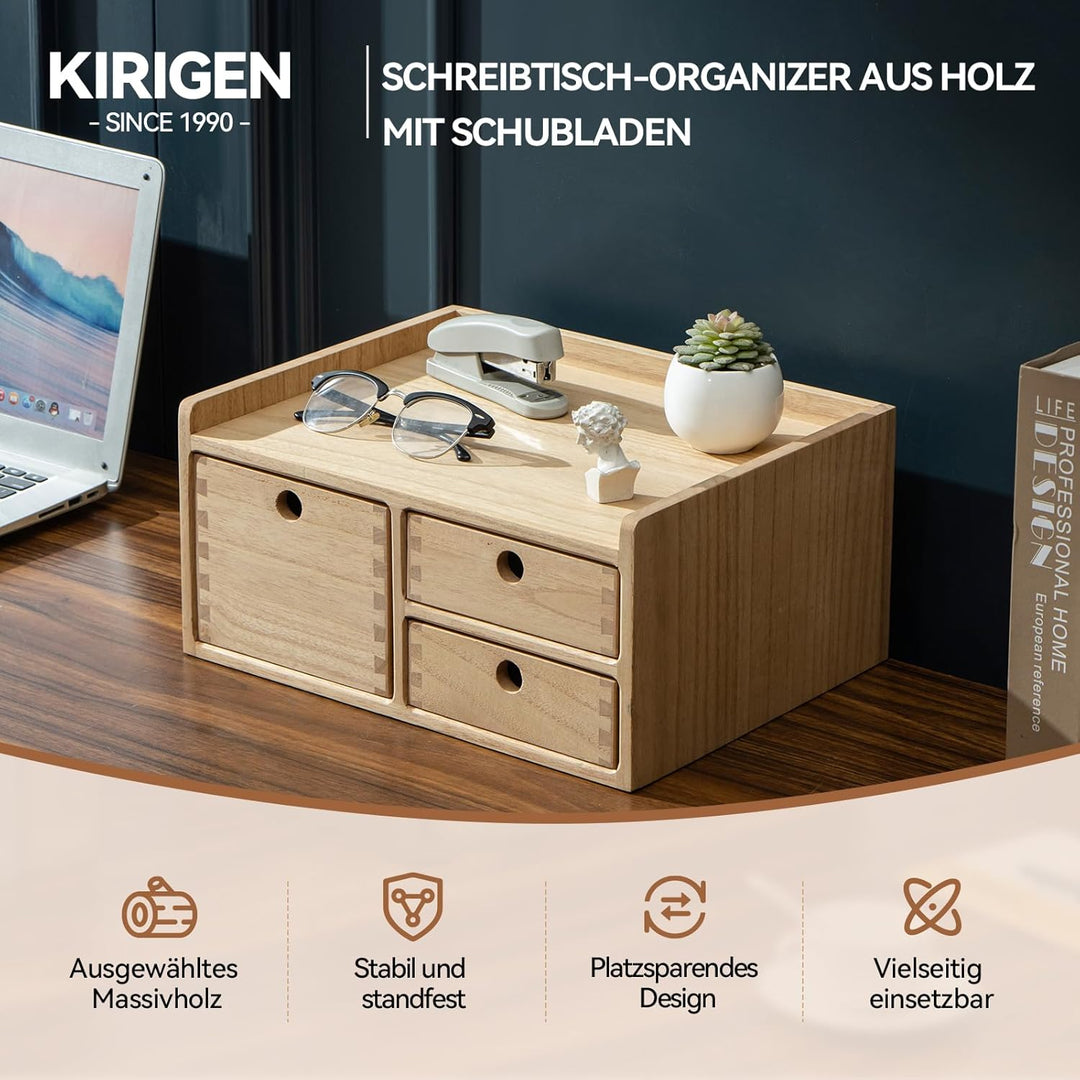 KIRIGEN Wood Desktop Organizer mit Schubladen Home Workspace Office Supplies Wooden Storage Box Shel