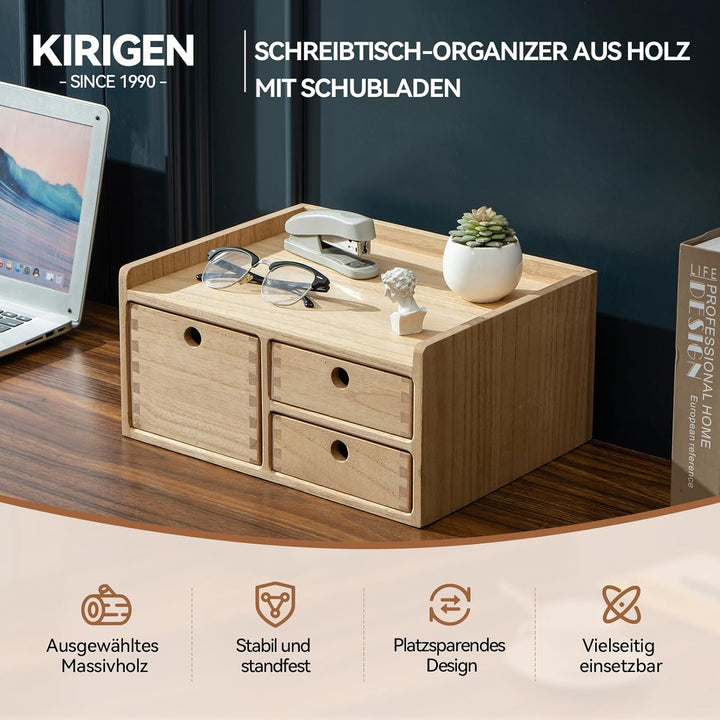 KIRIGEN Wood Desktop Organizer mit Schubladen Home Workspace Office Supplies Wooden Storage Box Shel