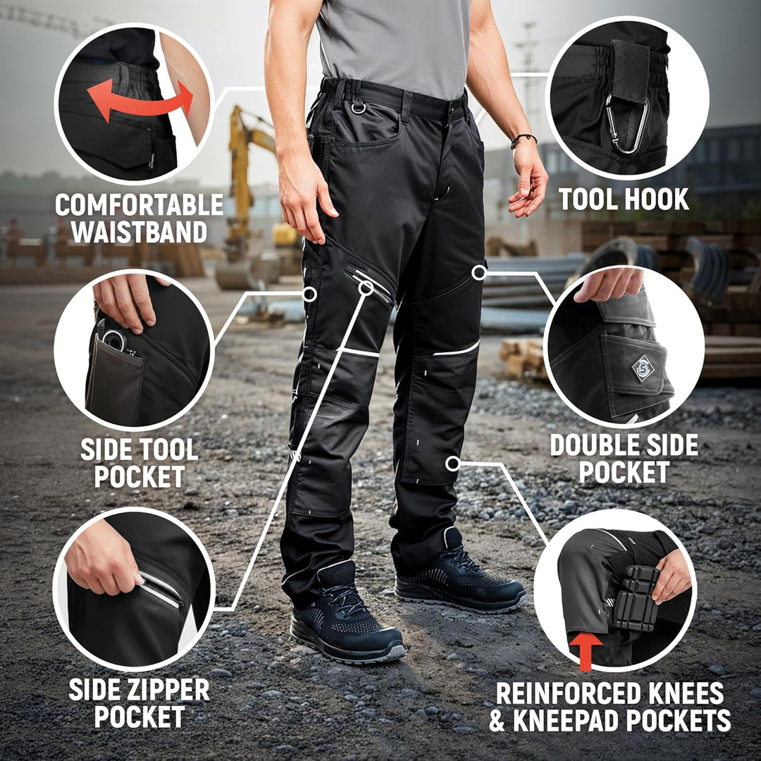 Revolt 4Stretch Herren Hose - Stretch Herren Arbeitshose - elastische Männer Bundhose mit Multifunkt