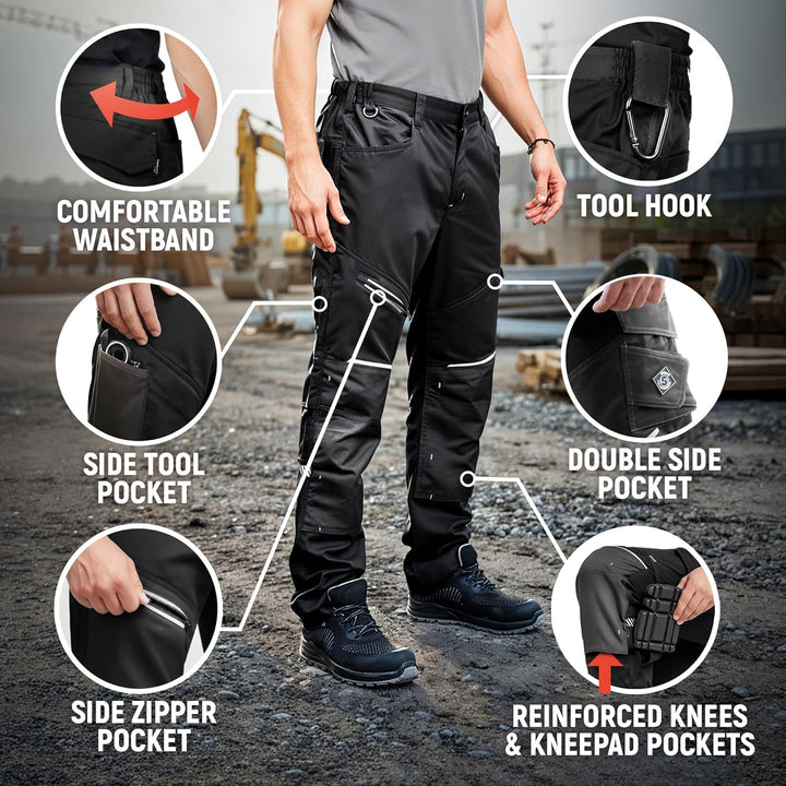 Revolt 4Stretch Herren Hose - Stretch Herren Arbeitshose - elastische Männer Bundhose mit Multifunkt