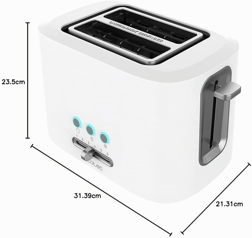 Cecotec Toaster Toast&amp;Taste 9000 Doppel White aus Plastik mit 2 extra breiten kurzen Schlitzen Weiss