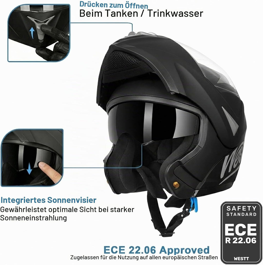 Westt Motorradhelm Herren Damen Integralhelm Klapphelm Flip-up Motorrad Jethelm Chopper Mofa Moped R