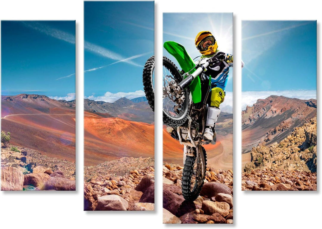 islandburner, Bild auf Leinwand Professioneller Dirt-Bike-Fahrer, der auf Vulkan rollt. Wandbild Pos