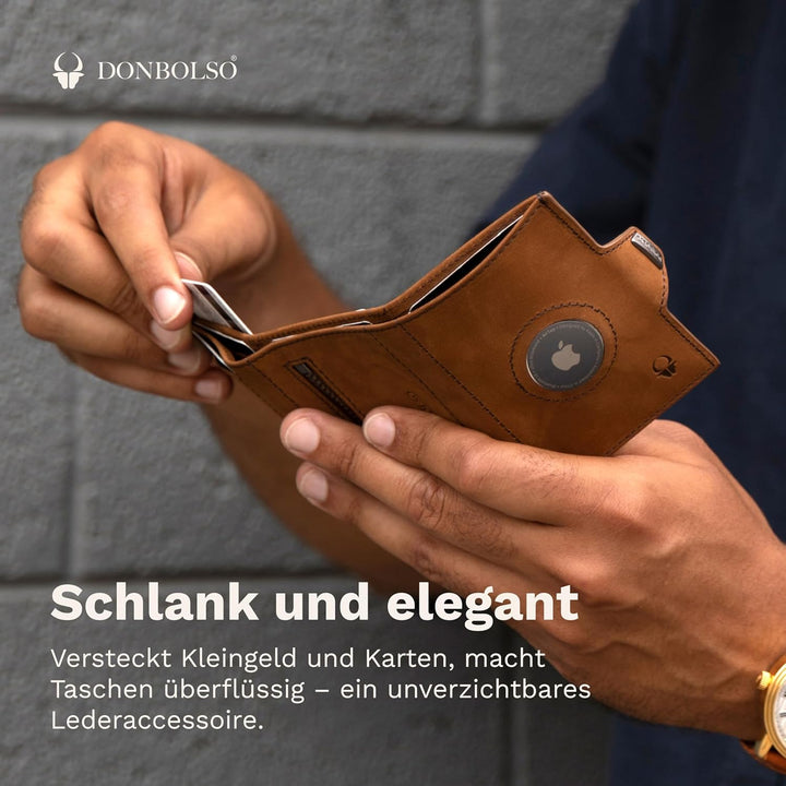 DONBOLSO Wallet Air | Slim Wallet mit Apple AirTag Fach | Hochwertiges Kreditkartenetui aus Echtlede