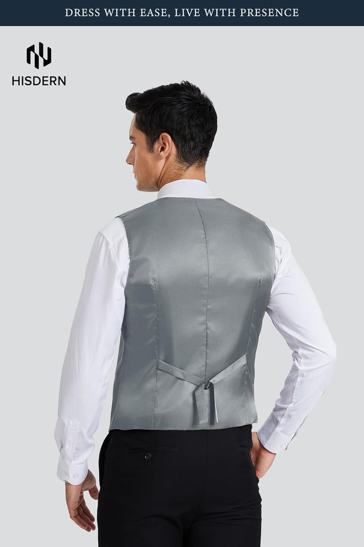 HISDERN Herren Formale Hochzeit Party Weste Baumwolle Einfarbig Weste XS Hellgrau, XS Hellgrau