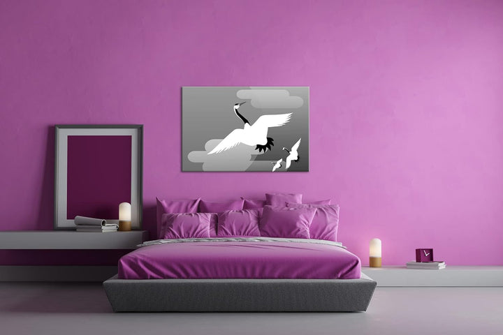 deyoli zauberhafte Kraniche Format: 80x60 Effekt: Schwarz&Weiss als Leinwandbild, Motiv fertig gerah