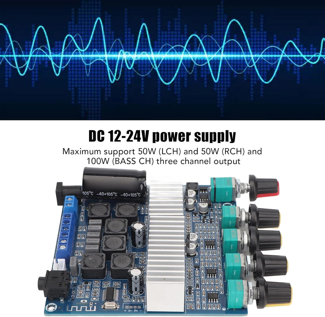 TPA3116D2 Leistungsverstärkerplatine, 2 X 50 W + 100 W DC 12 V-24 V 2.1 Hochleistungs-Stereo-AMP-Mod