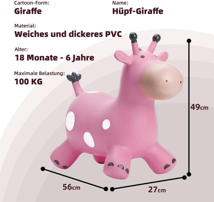 U&C Planet Hüpftier für Kinder Aufblasbare Giraffe Rosa Giraffe Hüpfer mit Handpumpe,Sprungpferd Hüp