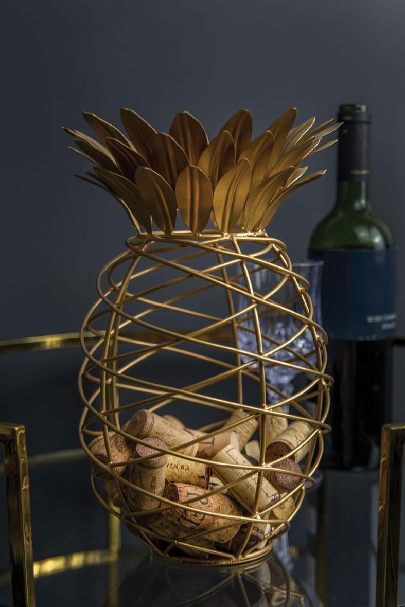 BARCRAFT Weinkork-Sammler, Ananas-Form, Metall, Goldfarben, 20 x 28cm