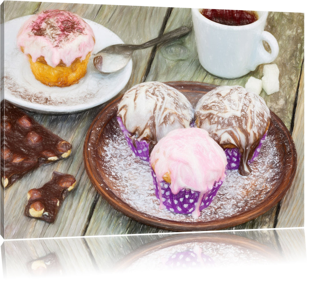 Pixxprint Köstliche Cupcakes als Leinwandbild/Grösse: 100x70 cm/Wandbild/Kunstdruck/fertig bespannt,
