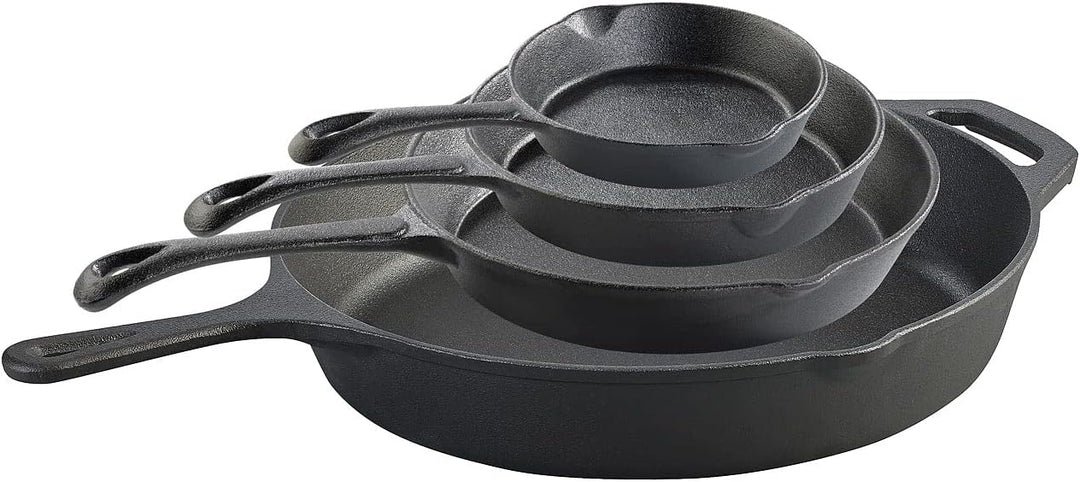Tornwald-Schmiede Bratpfannen: 4er-Set Gusseisen-Pfannen mit je 1x Ø 12,5/16,5/21 und 30 cm (Grillpf