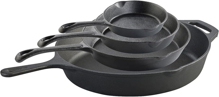 Tornwald-Schmiede Bratpfannen: 4er-Set Gusseisen-Pfannen mit je 1x Ø 12,5/16,5/21 und 30 cm (Grillpf