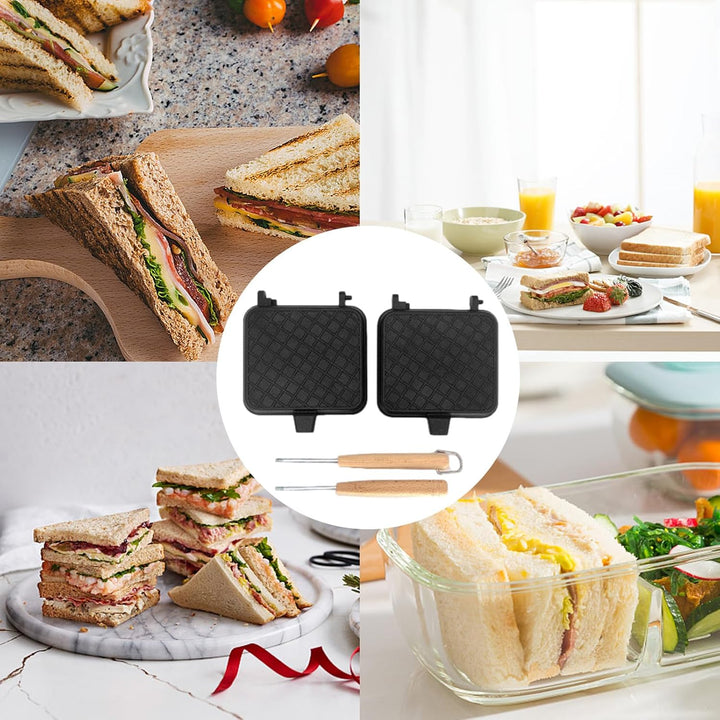 Sandwichmaker Aus Gusseisen, Grillkäse-Sandwichpresse Mit Abnehmbarem Griff, Camping-Sandwich-Maker