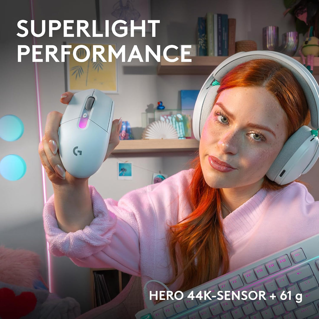 Logitech G G305 X SUPERLIGHT kabellose Gaming-Maus | Für PC/Mac, 61 g leichte Gaming-Maus, HERO 44K-