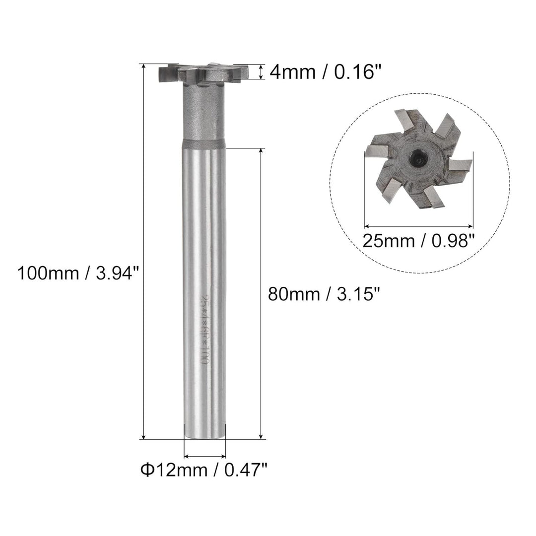 sourcing map 6 Flöten T-Nutfräser 4mm Tiefe 25mm Schnittdurchmesser 12mm Edelstahl Kupfer Aluminium