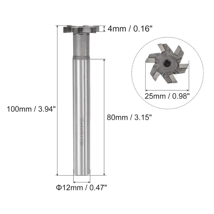 sourcing map 6 Flöten T-Nutfräser 4mm Tiefe 25mm Schnittdurchmesser 12mm Edelstahl Kupfer Aluminium