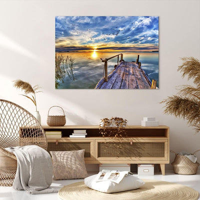 ARTTOR Bilder auf Leinwand 100x70cm Leinwandbild mit Rahmen See Brücke Gross Wanddeko Bild Schlafzim