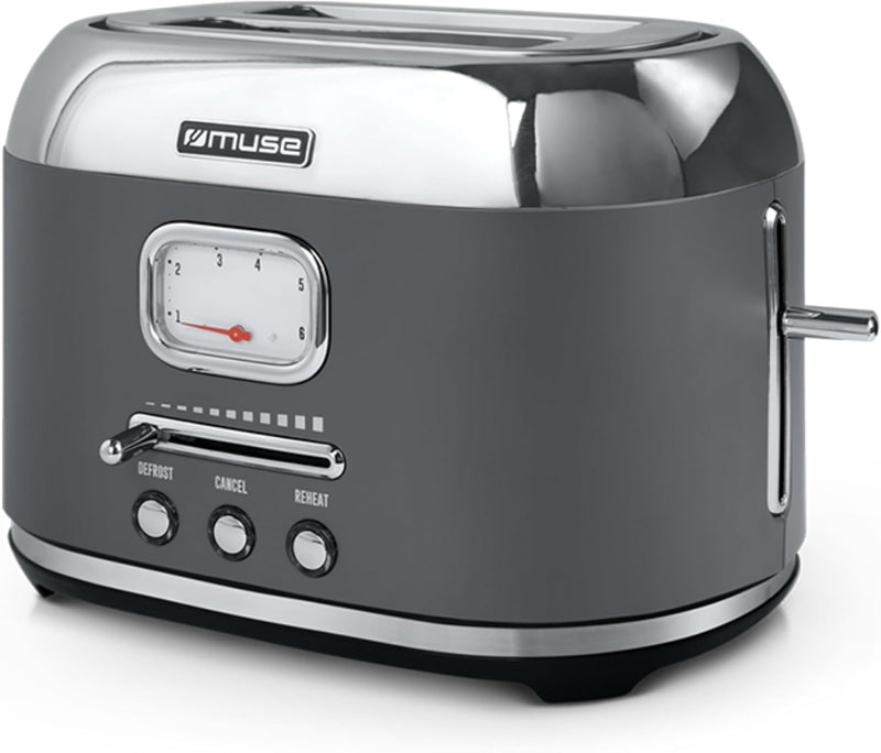 Muse Edelstahl-toaster im grauen retro Design, analoge Anzeige, beleuchtete Tasten, 6 Bräunungsstufe