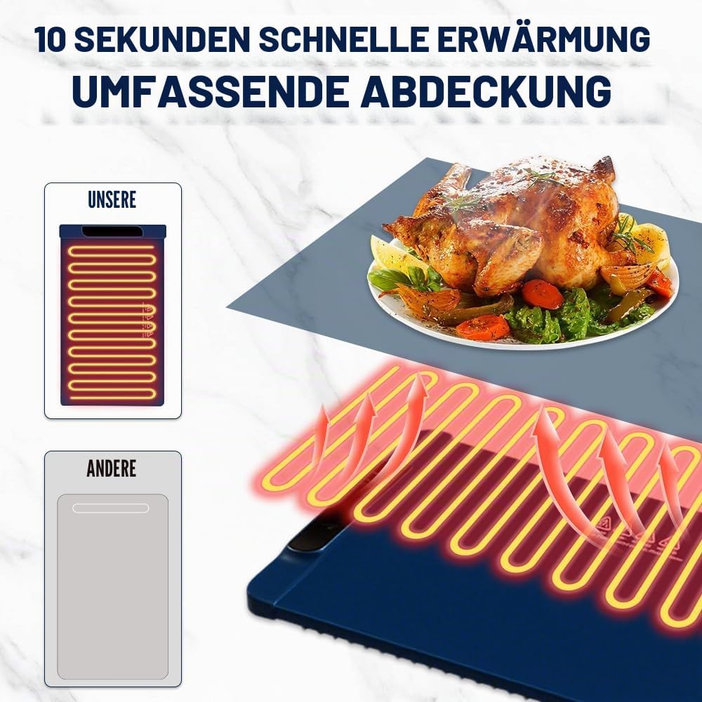 Warmhalteplatte Elektrisch,Silikon Wärmematte mit 10 Einstellbarer Temperatur,Wärmebehälter für Spei