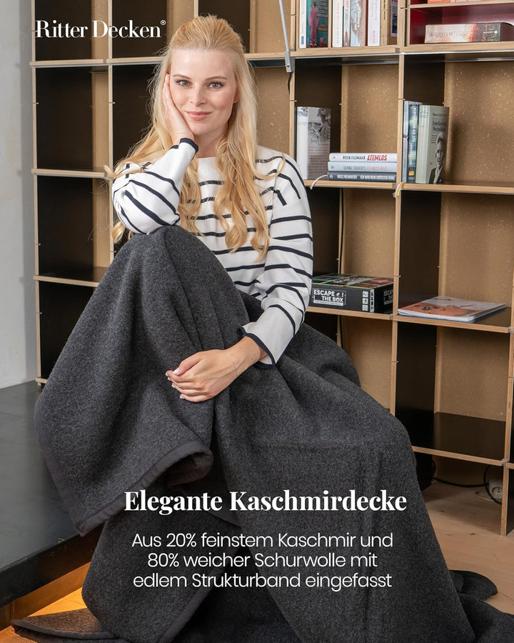 Ritter Decken Kaschmirdecke Kalif in anthrazit 150 x 200cm. 80% Schurwolle 20% Kaschmir, Wolldecke a