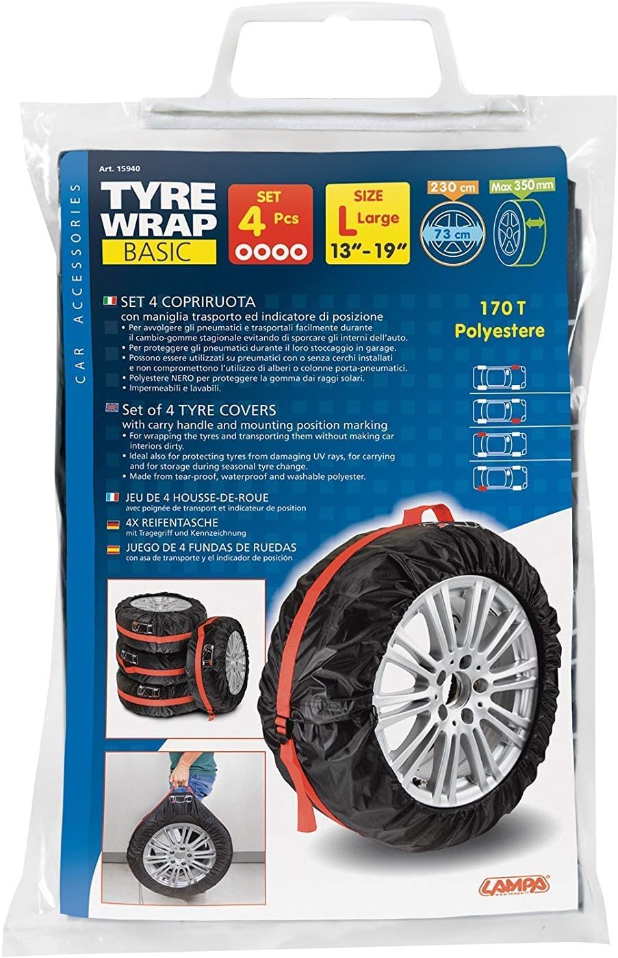 Lampa Reifentasche mit Tragegriff und Kennzeichnung 13''-19', 4er Set