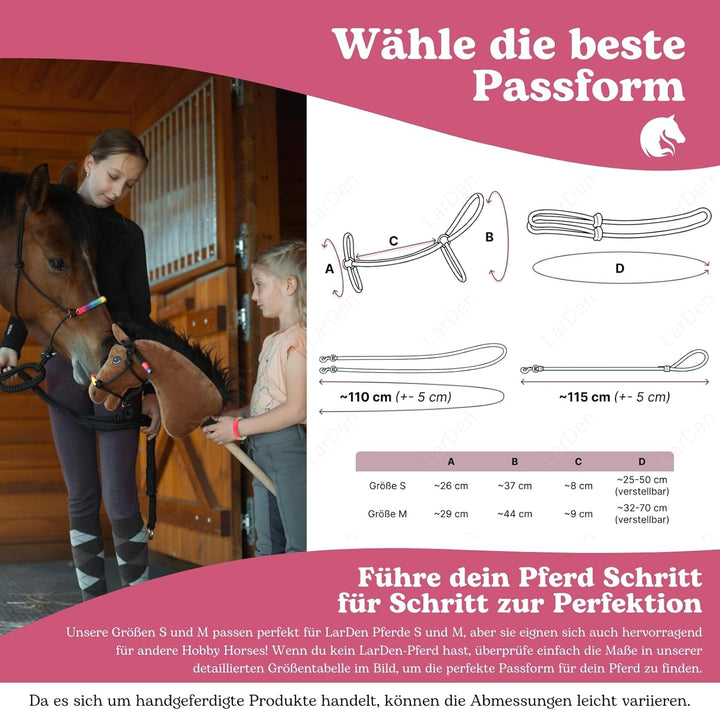 LarDen Hobby Horse Zubehör Set Start - Halfter mit Strick, Halsring, Zügel für Grosse M Steckenpferd