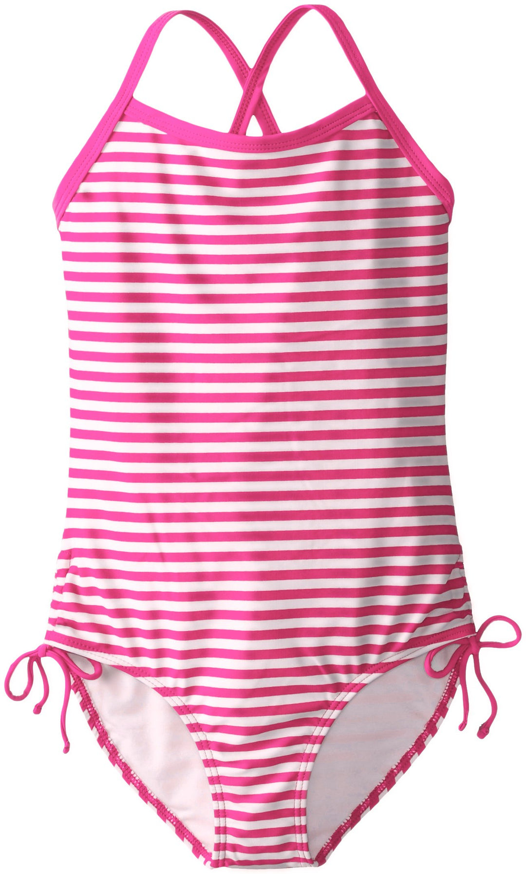 Kanu Surf Girls' Big Beach Sport Banded 1 Piece Swimsuit, Bali Pink Stripe, 7