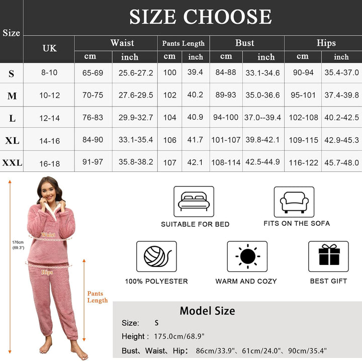 RITOSTA Schlafanzug Damen Winter Thermo Pyjama Lang Fleece Hausanzug Kuschelig Warm Pyjama Set Flaus