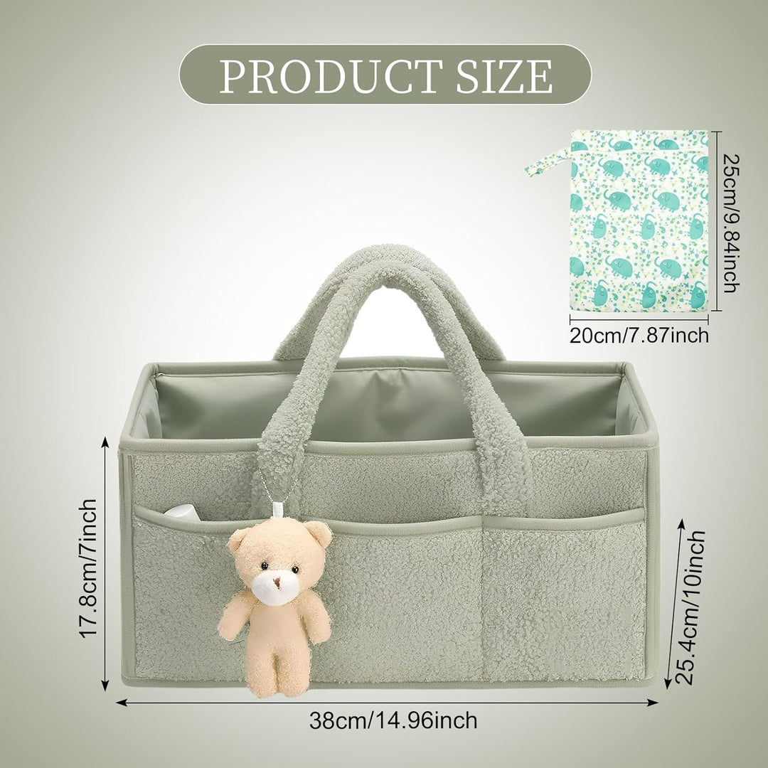 Wickeltisch Organizer und Windeltasche Set, Wickelkorb Tragbarer mit Herausnehmbaren Fächern, Baby W