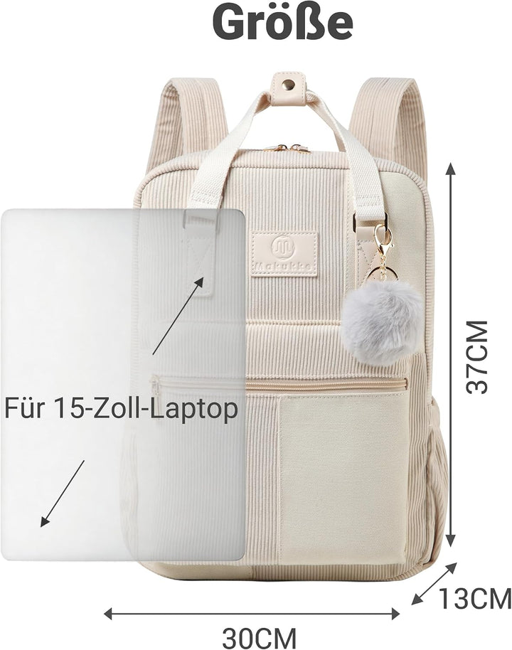 Makukke Rucksack Damen&Herren, Cord Daypack Anti-Theft Tasche Casual Schultasche Citytasche, für Sch