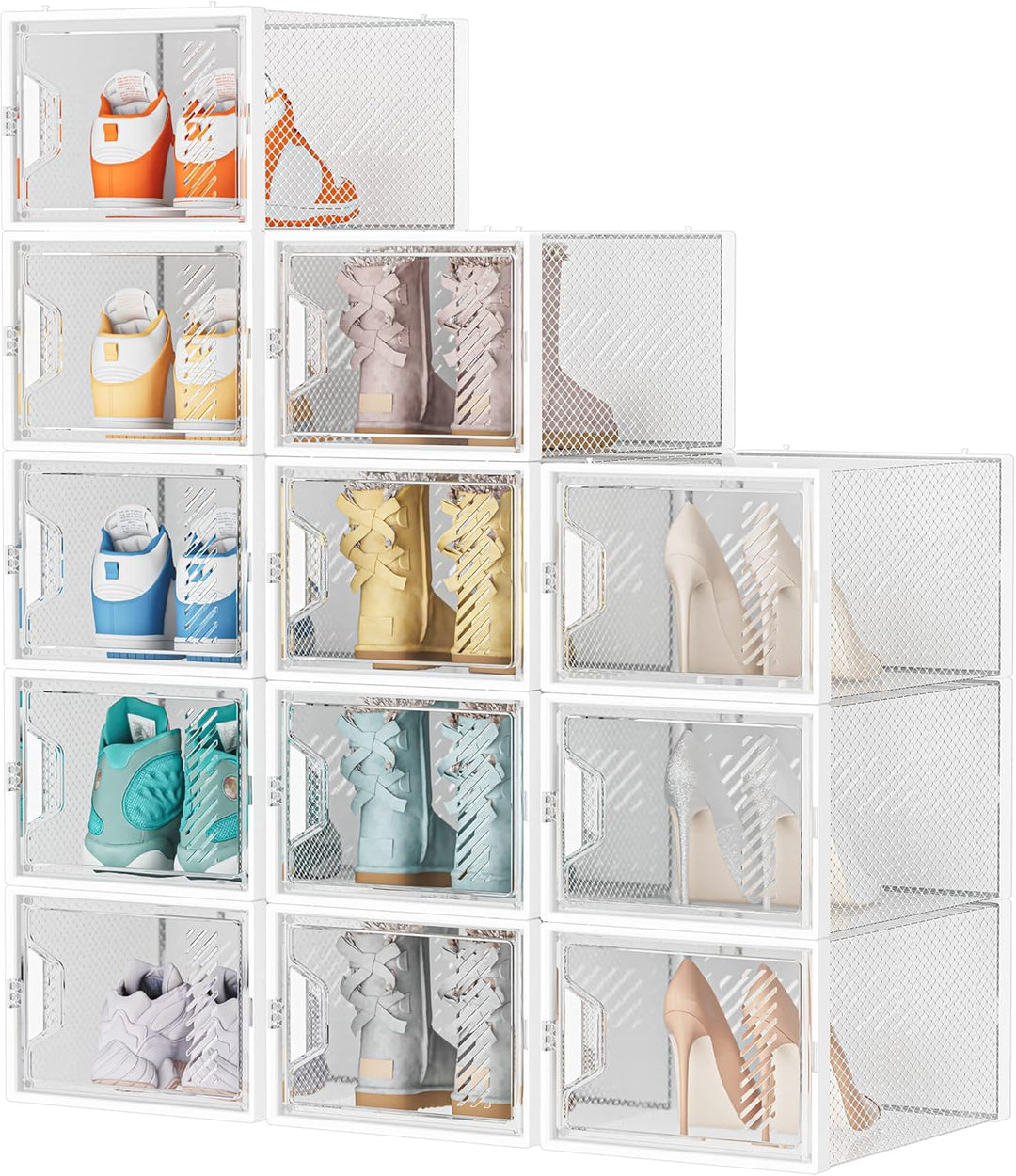 Schuhboxen Stapelbar Transparent, 12er Pack Schuhkarton mit Deckel, Schuhaufbewahrung für Stöckelsch