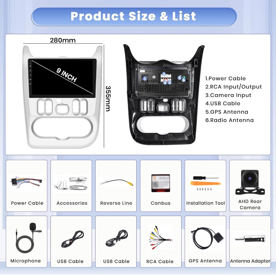 Hikity Autoradio für Renault Logan 1 Sandero 2009-2015 Largus Dacia Duster | 9" 4+64G Android 15 Rad