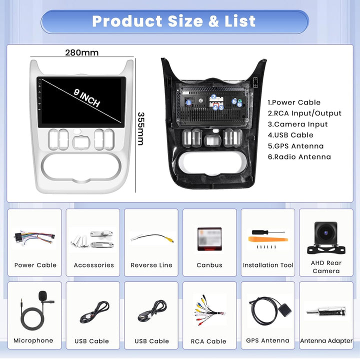 Hikity Autoradio für Renault Logan 1 Sandero 2009-2015 Largus Dacia Duster | 9" 4+64G Android 15 Rad