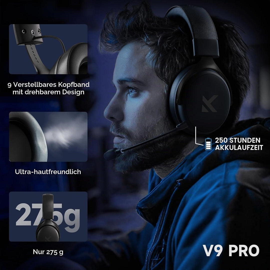 MCHOSE V9 Pro Kabelloses Gaming-Headset, 7.1 Surround-Sound | 53-mm-Neodym-Treiber, bis zu 40 m Reic