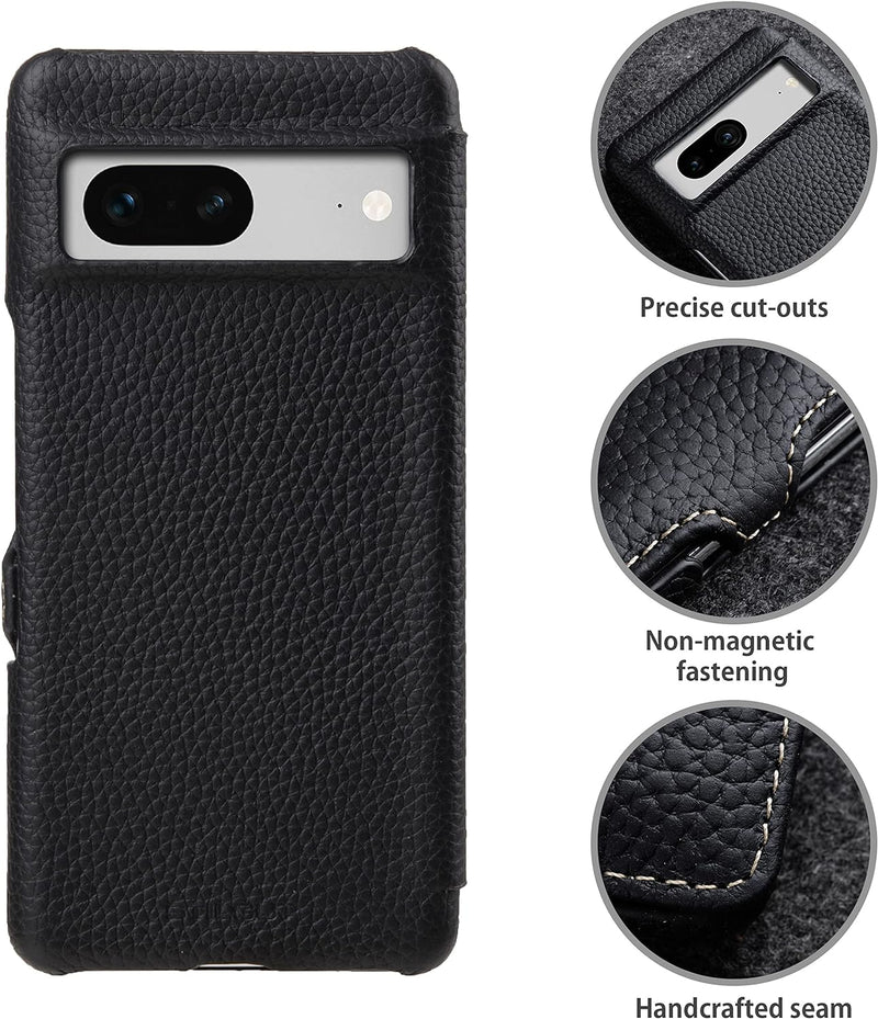 STILGUT Book Case kompatibel mit Google Pixel 7 Hülle aus Leder mit Clip-Verschluss, Lederhülle, Kla