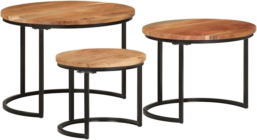 vidaXL Satztisch 3-TLG., Couchtisch Holz-Tischplatte Eisenbein, Beistelltisch für Wohnzimmer, Wohnzi