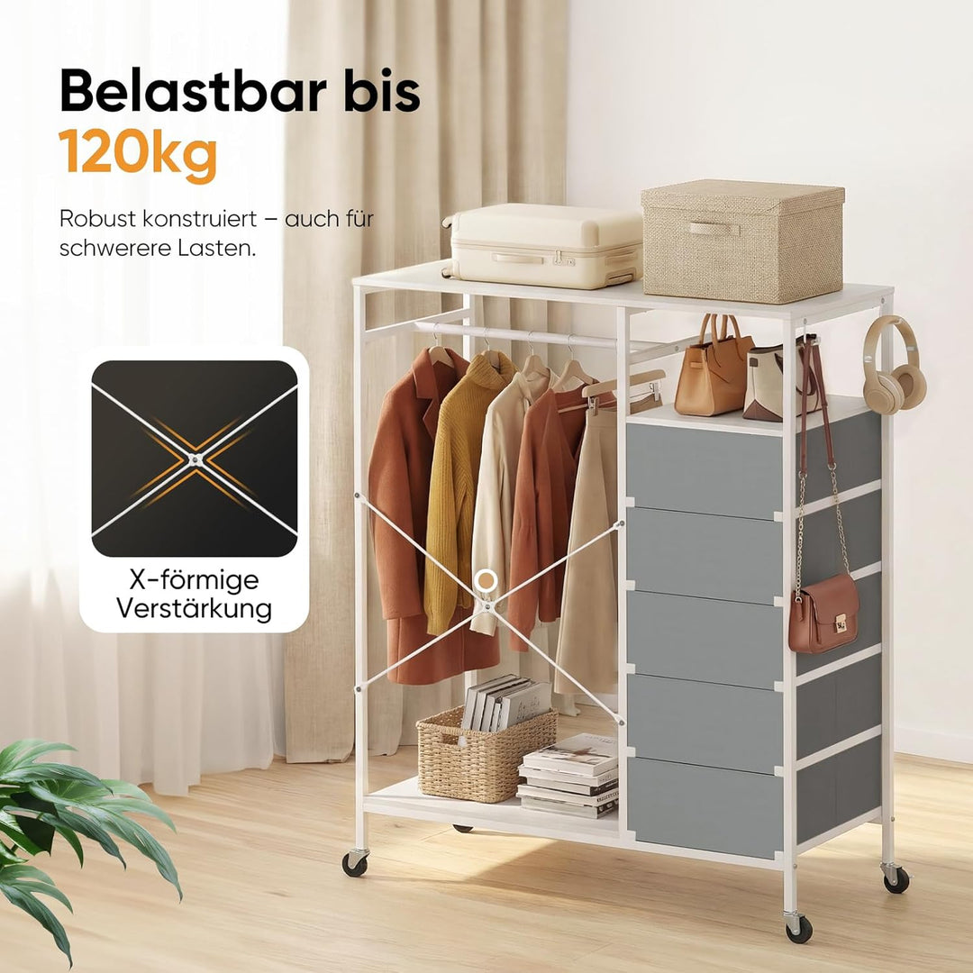 HOKEEPER Kleiderständer,Offener Kleiderschrank,Kleiderständer auf Rollen,Kleiderstange,Fahrbarer Kle