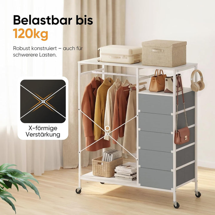 HOKEEPER Kleiderständer,Offener Kleiderschrank,Kleiderständer auf Rollen,Kleiderstange,Fahrbarer Kle