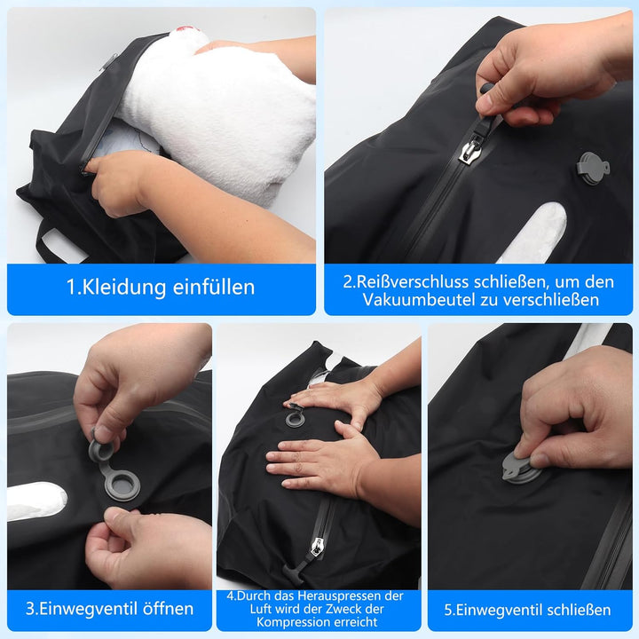Vakuumbeutel für Kleidung Reise, 17L Wiederverwendbar TPU Vacuum Bags mit Luftdichtem, IP67 Wasserdi