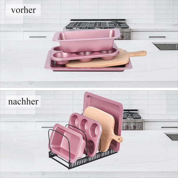 Toplife Deckelorganizer für Teller, Deckelhalter mit 10 verstellbaren Teiler, Abtropfgestell, Küchen