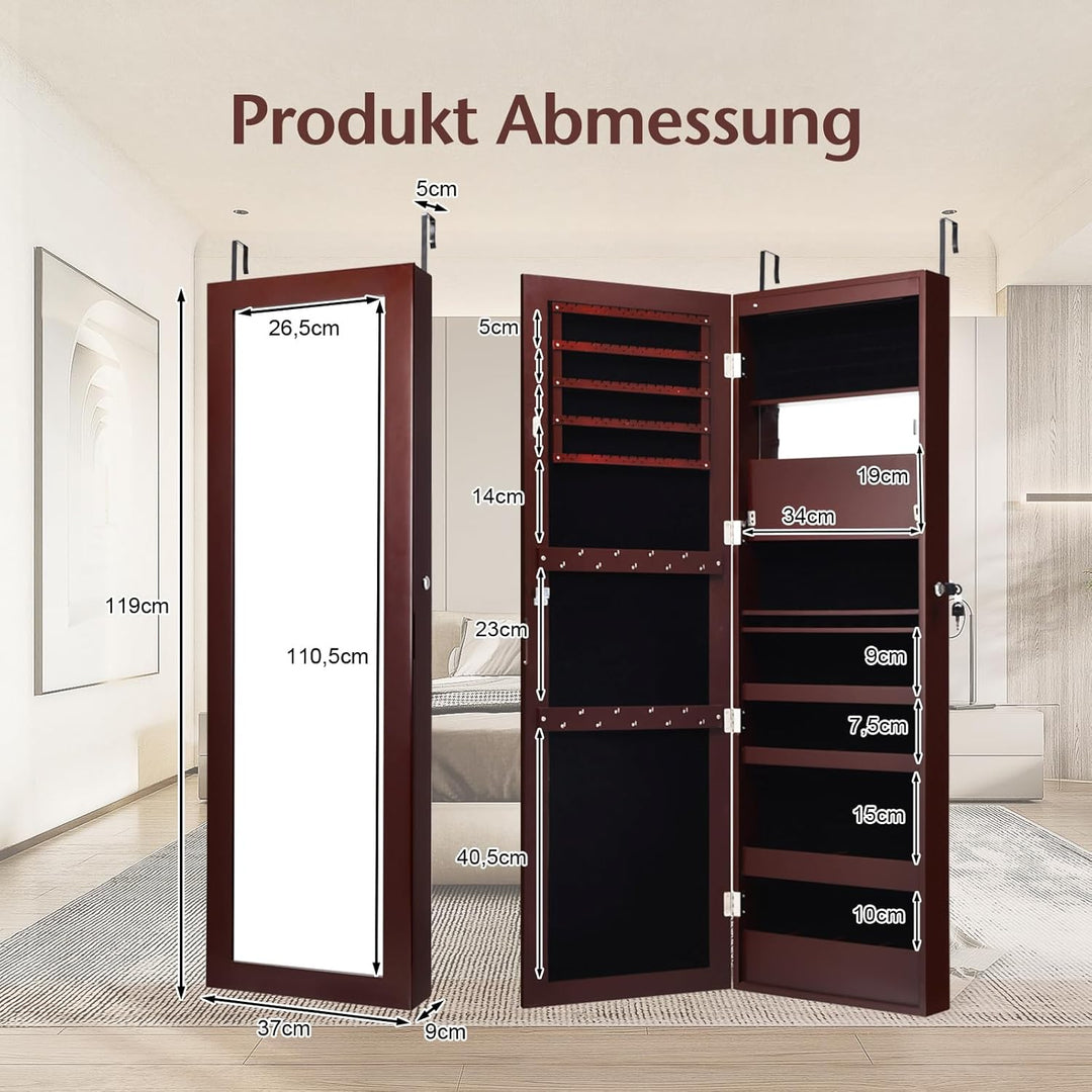 COSTWAY 120cm Schmuckschrank mit Ganzkörperspiegel und eingebautem Schminkspiegel, Schmuck Spiegelsc