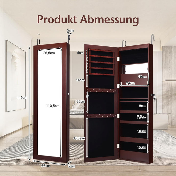 COSTWAY 120cm Schmuckschrank mit Ganzkörperspiegel und eingebautem Schminkspiegel, Schmuck Spiegelsc