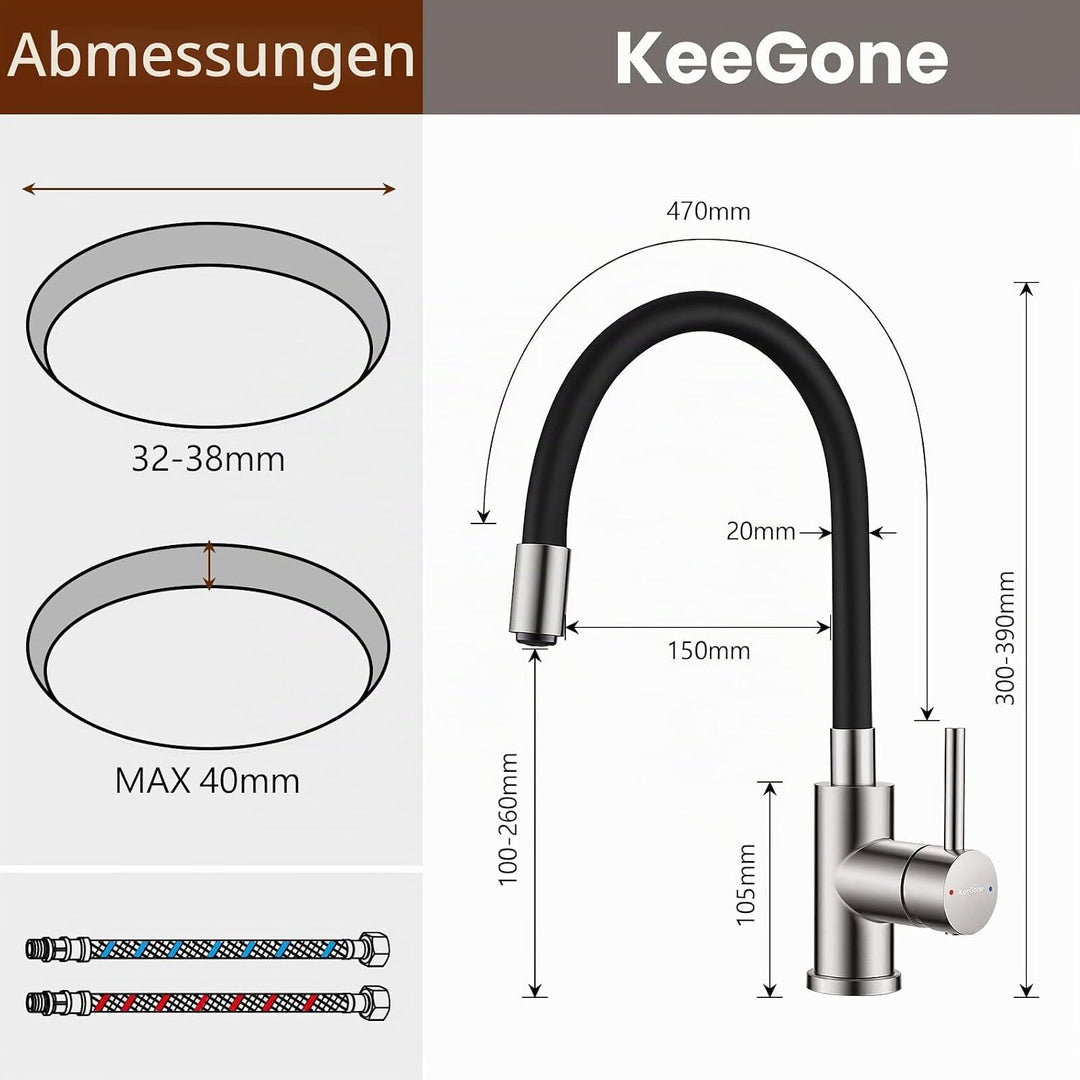 Wasserhahn Küche mit verchromtem flexible Auslaufbrause Spültischarmatur 360° schwenkbar Küchenarmat