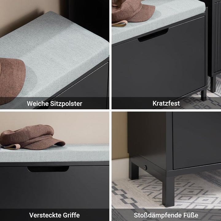 SoBuy Schuhschrank Schuhbank mit Sitzfläche, Schuhregal mit Stauraum, Klappe, Sitzkissen, bis 113 kg