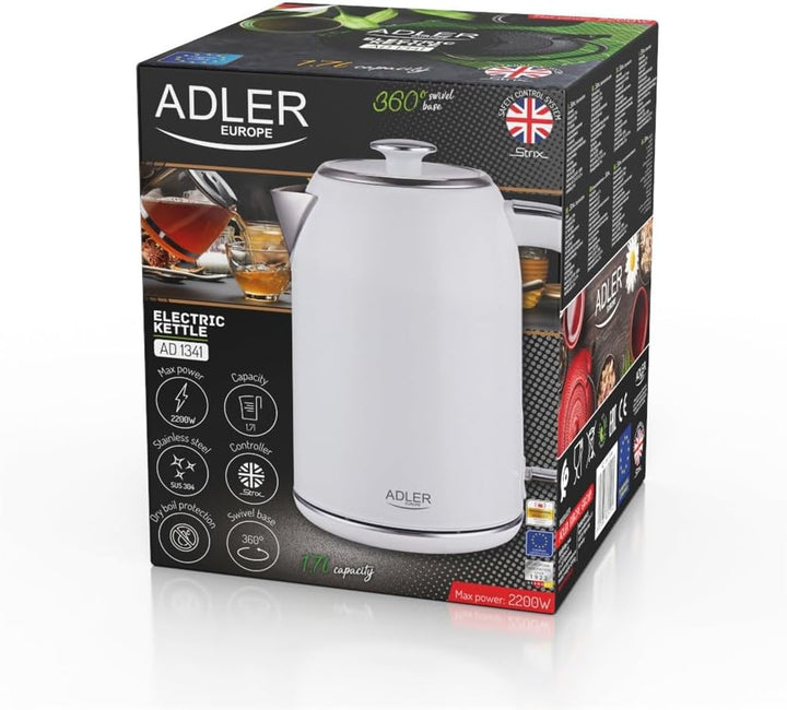 ADLER Metallkessel 1,7 l, STRIX-Steuerungssystem, Edelstahl, Silber 1.7 Liter Silber, 1.7 Liter Silb