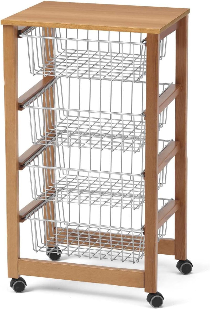 ARREDAMENTIITALIA Arredamenti Italia Küchenwagen GINGERONE, Holz - 4 Körbe - Farbe: Kirsche Holz AR-