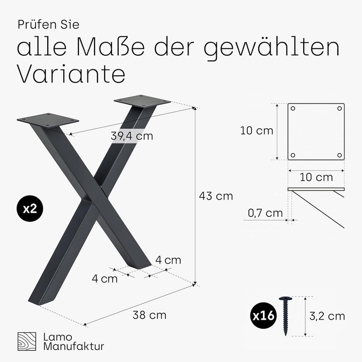 LAMO Manufaktur Tischbeine für Sitzbank, Couchtisch, Beistelltisch, Mark | Vierkantprofil 40x40 mm,